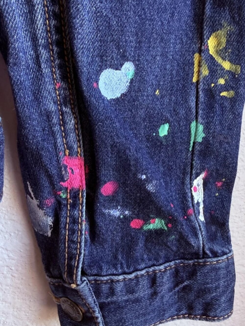 GAP Kids ED Ellen DeGeneres Denim Jacket ARTIST Paint Splatter XXL Regular - Picture 10 of 16